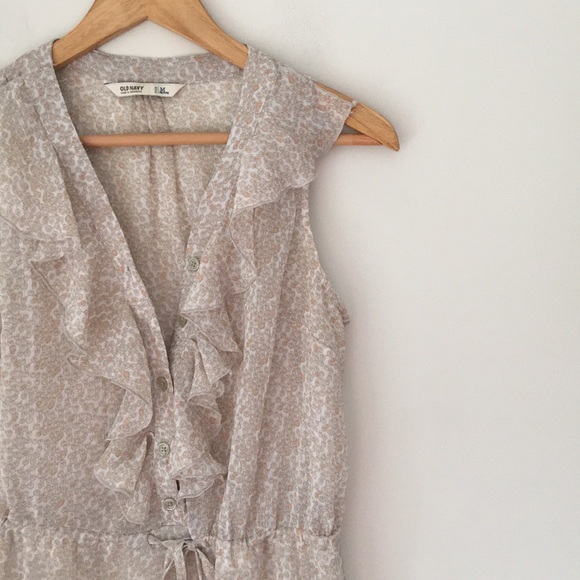 Old Navy Beige Drawstring Sheer Ruffle Dress - Picture 2 of 7